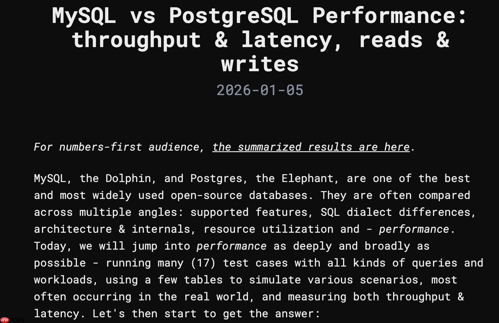 MySQL vs PostgreSQL 性能对比:吞吐量 & 延迟、读写测试