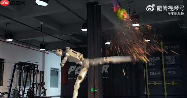 宇树 H2 机器人训练视频曝光:回旋踢碎西瓜、踹飞 60 公斤沙包