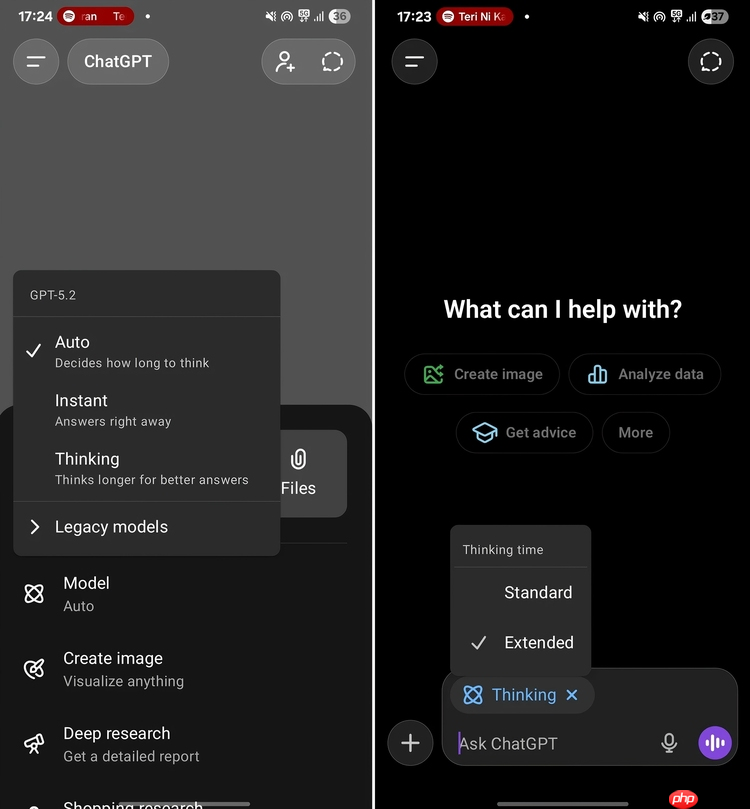 ChatGPT 移动端更新:支持自定义“思考时间”切换功能