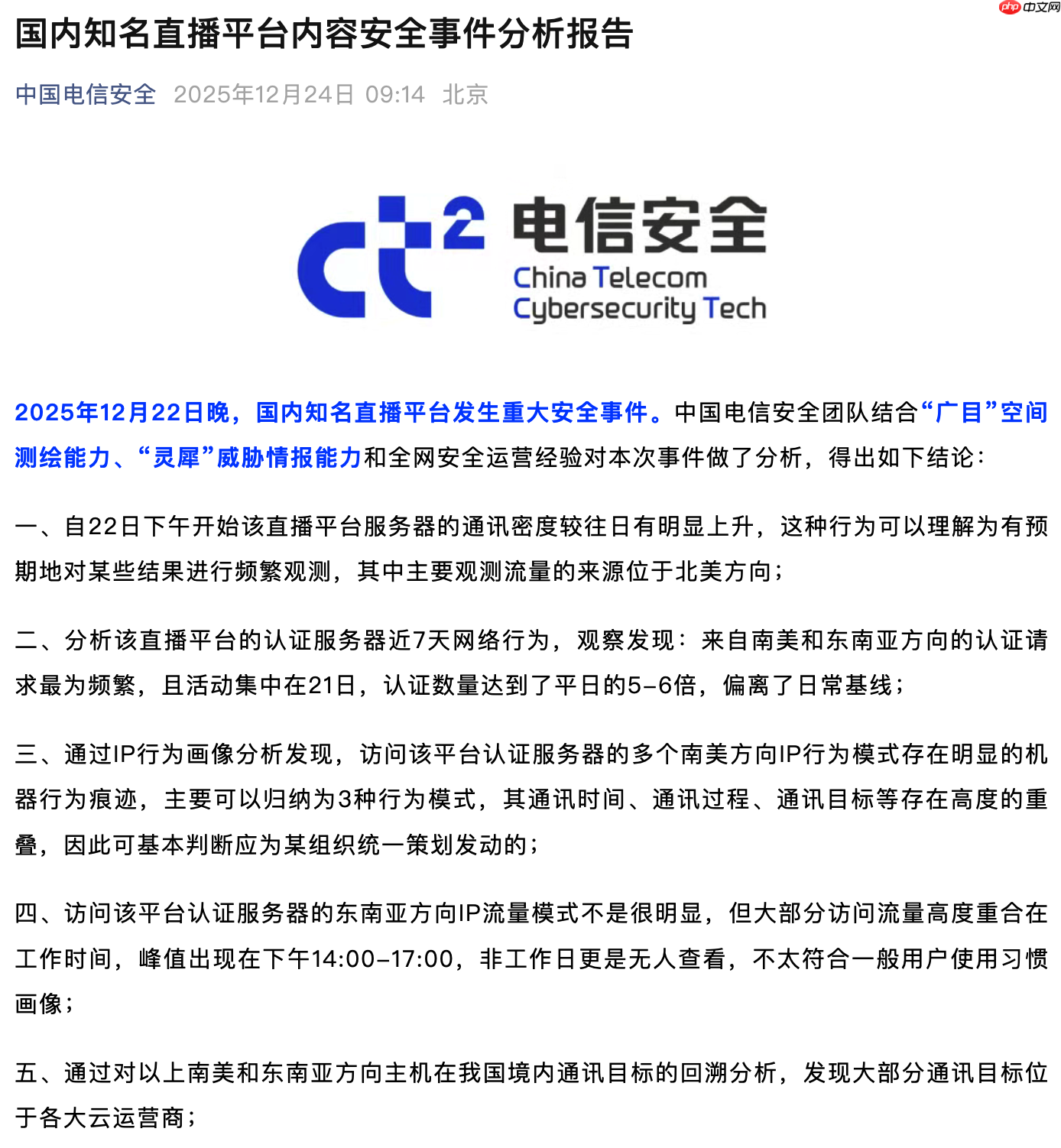 中国电信安全团队分析“快手遭攻击事件”:疑似攻击来源主机集中在南美、有组织、有预谋