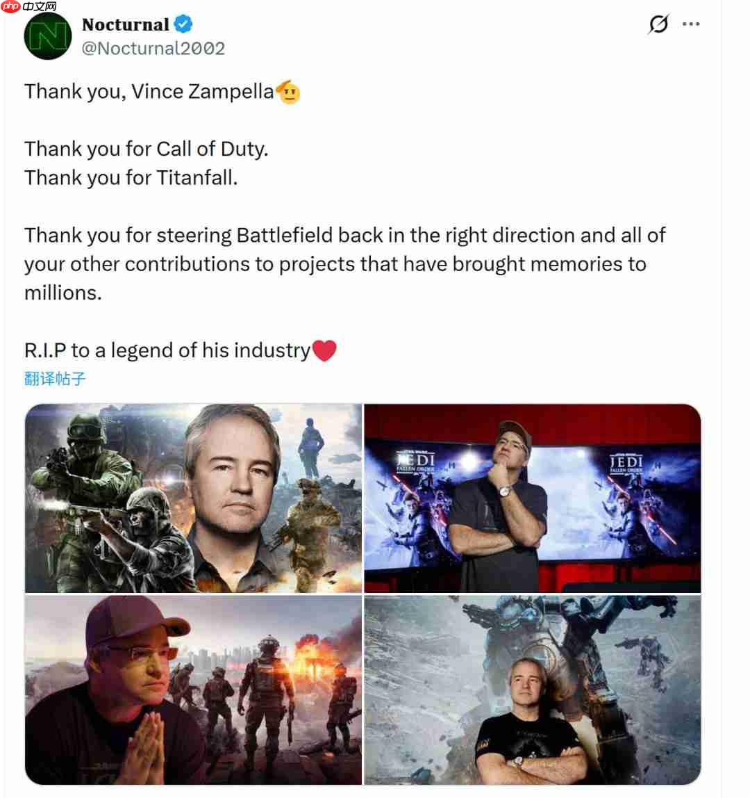 传奇谢幕!业界多名开发者悼念FPS传奇开发者Vince Zampella