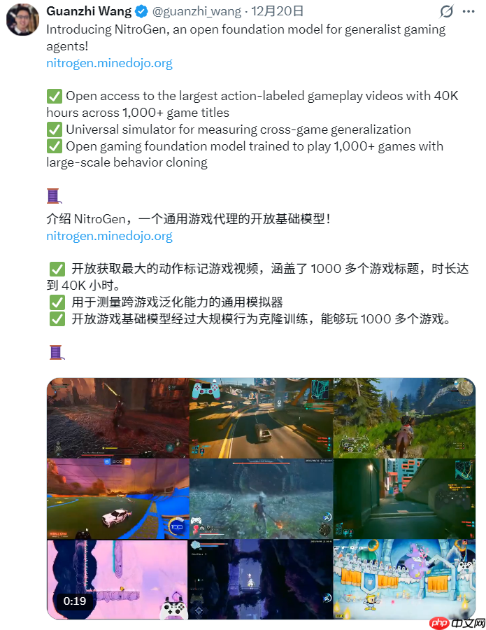 英伟达开源 NitroGen,统一的视觉到行动模型