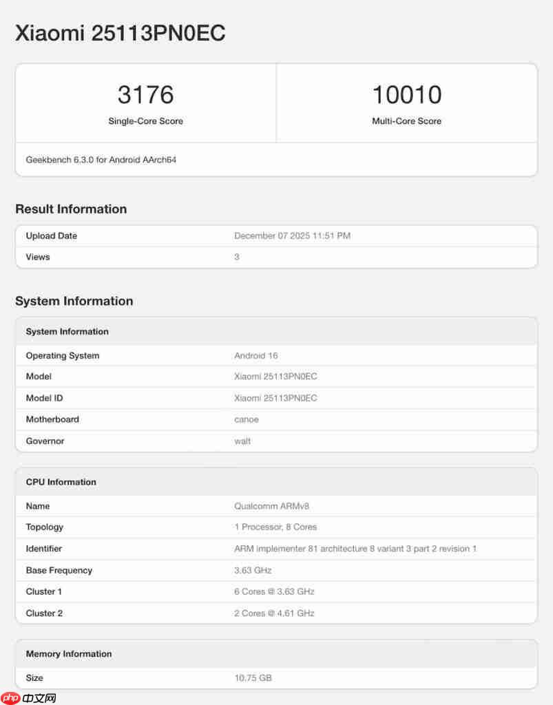 Xiaomi 17 国际版现身 GeekBench 数据库!传最快 2026 年 1 月发布、「这型号」或同期推出