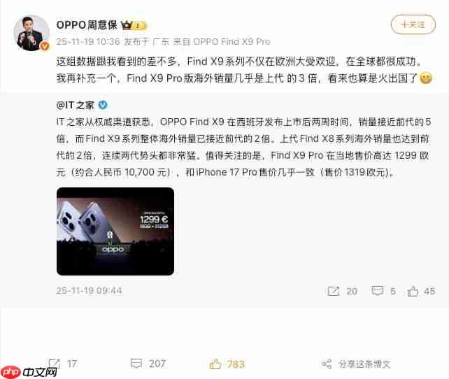 OPPO Find X9 Pro墨西哥销量为前代3.5倍，全球热销助推品牌高端化再提速