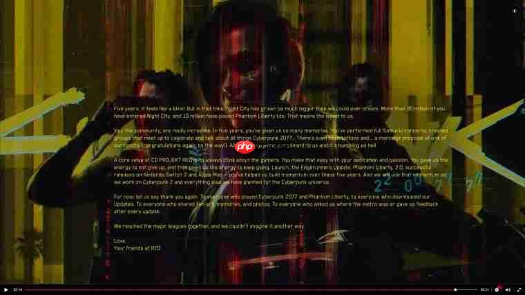 给玩家的一封信! 《赛博朋克2077》五周年纪念短片内含感谢彩蛋