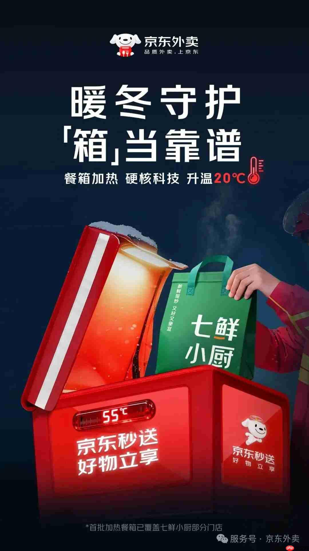 京东外卖将免费为全职骑手配备定制加热餐箱,点外卖能看到实时温度