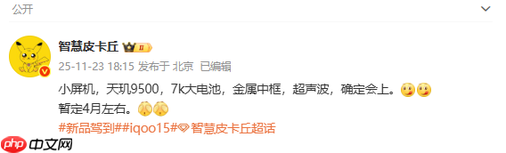 曝iQOO 15 Mini明年4月发布 天玑9500处理器+7K电池