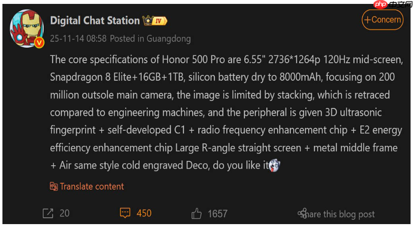 HONOR 500 Pro 规格全面曝光, 11月24日正式登场!