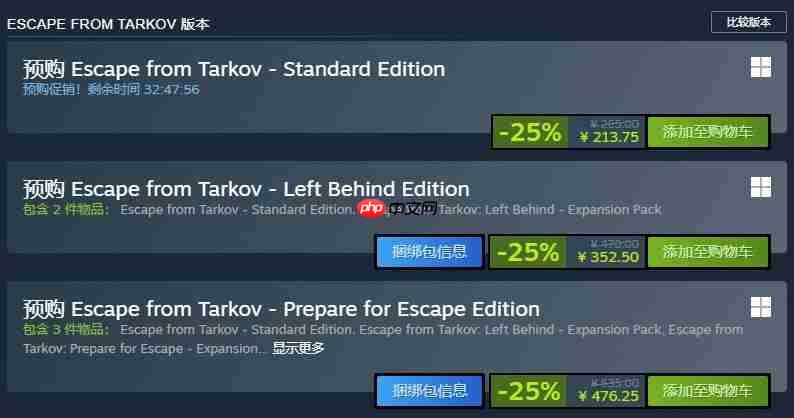 《逃离塔科夫》Steam版预购已开启 标准版优惠价214元