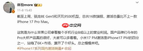 大涨50%!iPhone 17系列上市50天国内销量超900万台