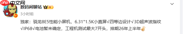 一加小屏旗舰核心参数流出:骁龙8E5心片+7K电池
