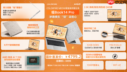 七彩虹MEOW喵Book14 Pro轻薄本上市:锐龙AI 7 350 全金属一体化机身