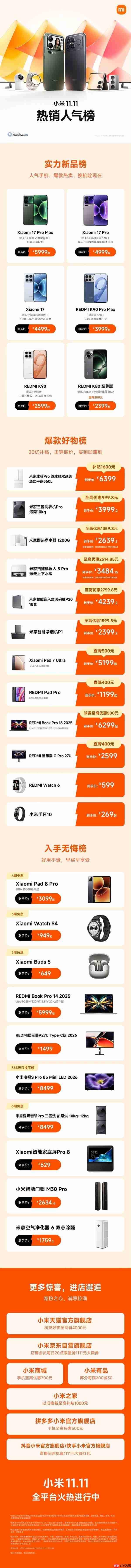 小米双11战报出炉:全渠道累计支付金额破182亿