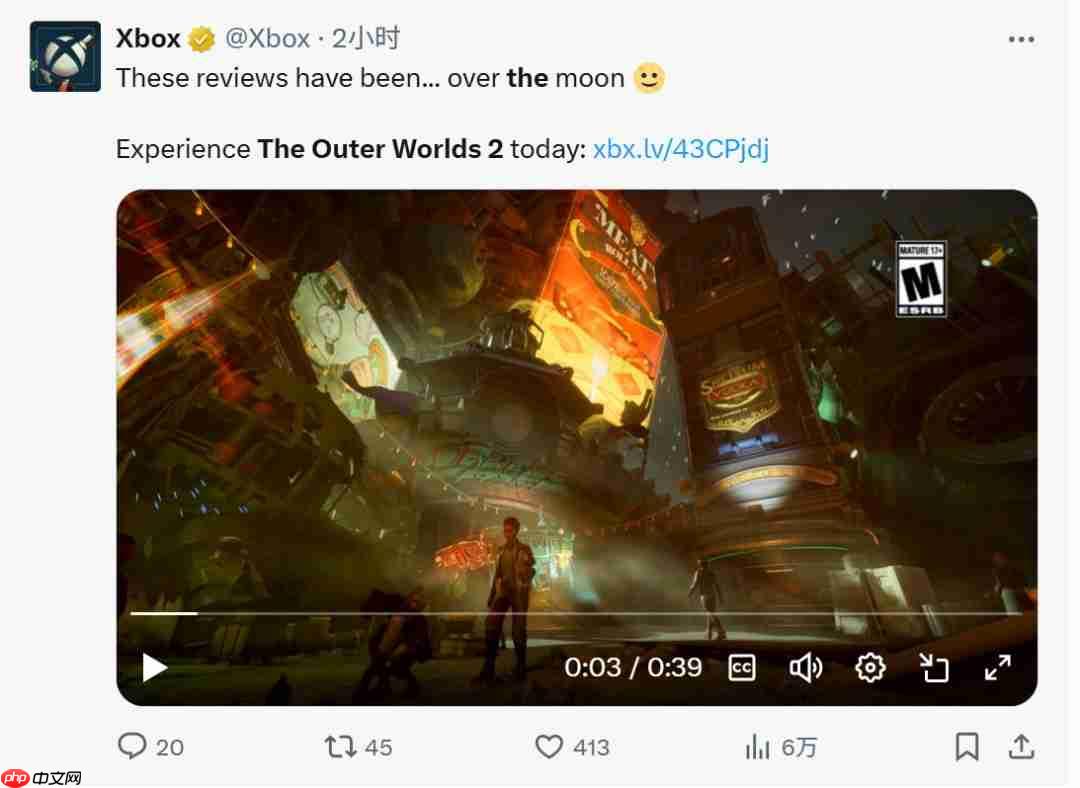 《天外世界2》Steam在线峰值1.3万 不及前作