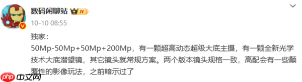 小米17 Ultra影像配置曝光：5000万主摄+2亿像素长焦