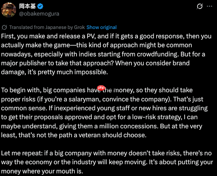 《寂静岭f》制作人:大型厂商若不敢冒险 行业将停滞不前!