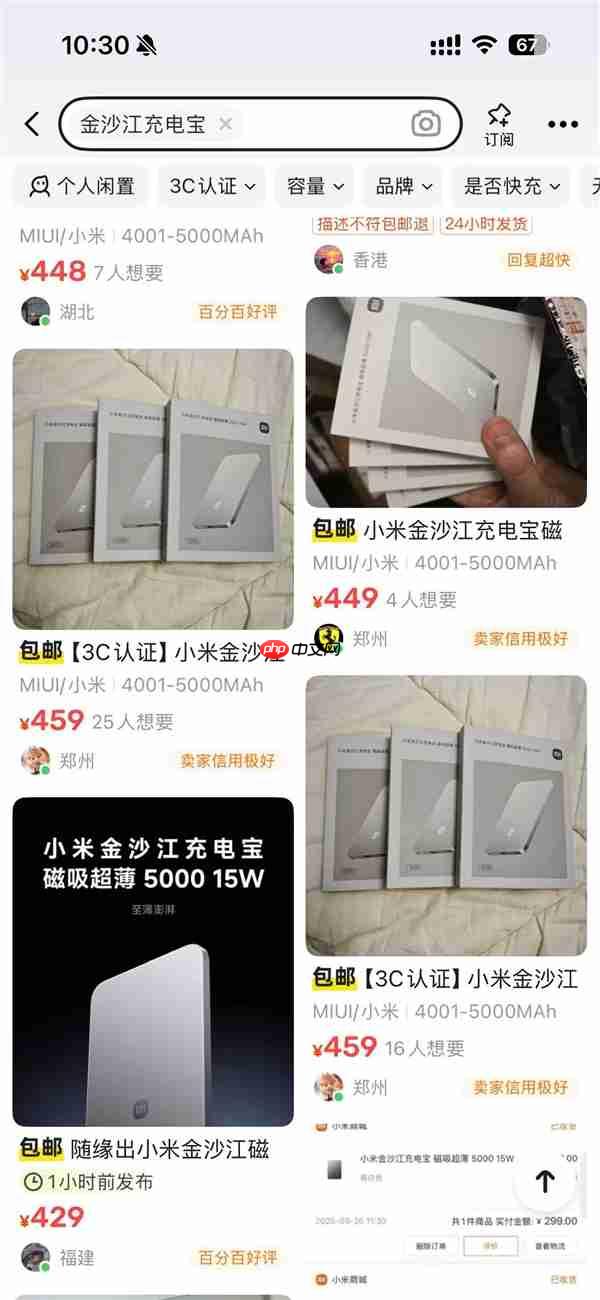 299元的小米金沙江磁吸充电宝卖断货：闲鱼加价到400多