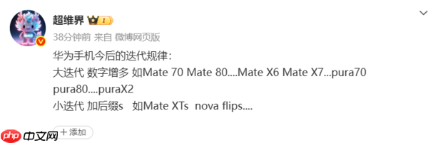 华为手机迭代规律曝光：大迭代数字递增 小迭代后缀s