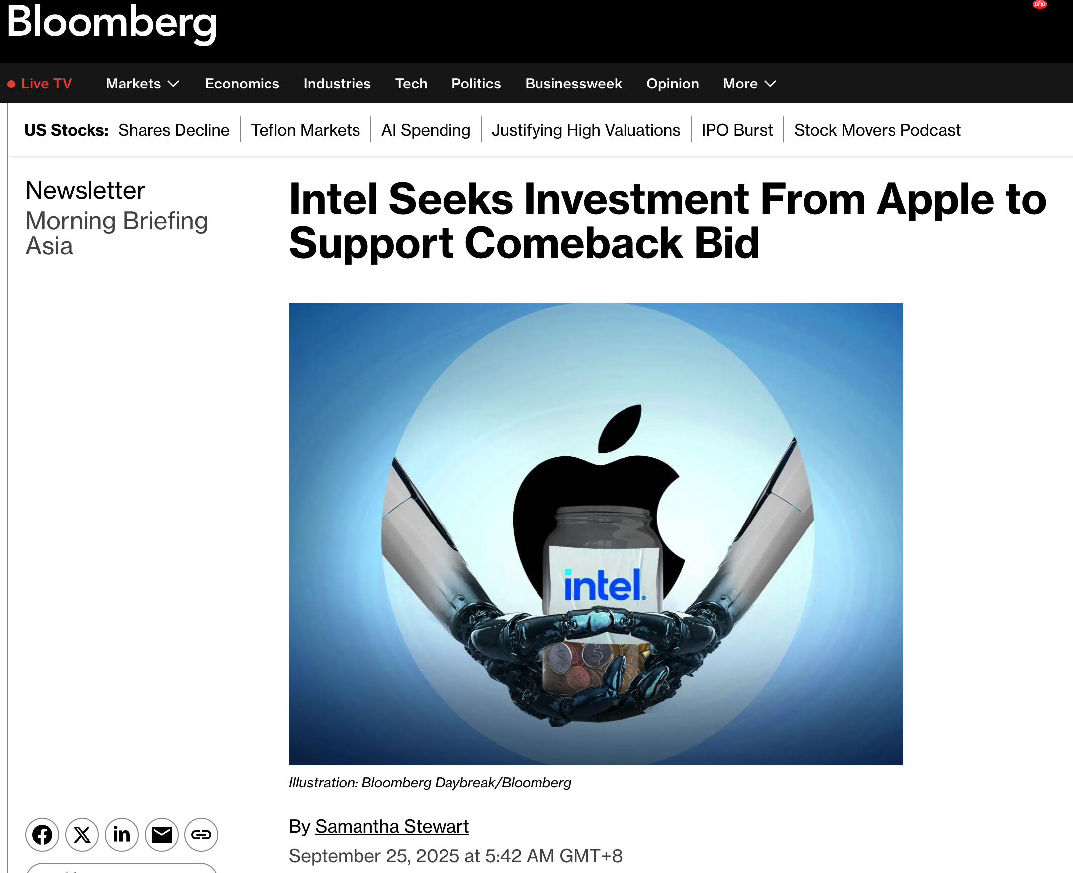 英特尔寻求获得苹果投资,双方已讨论合作