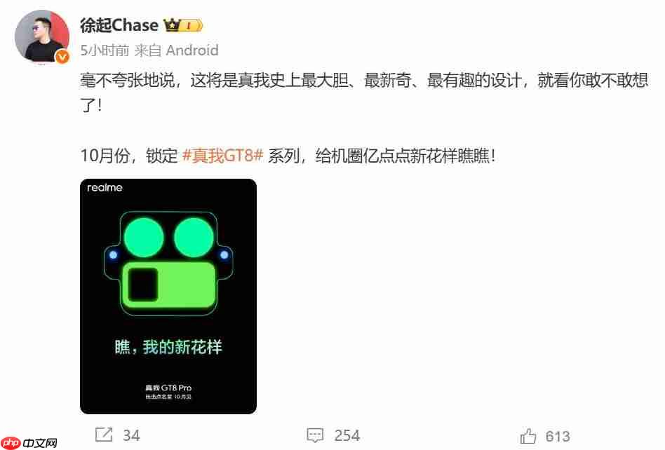 真我GT8 Pro外观曝光：后摄模组独树一帜