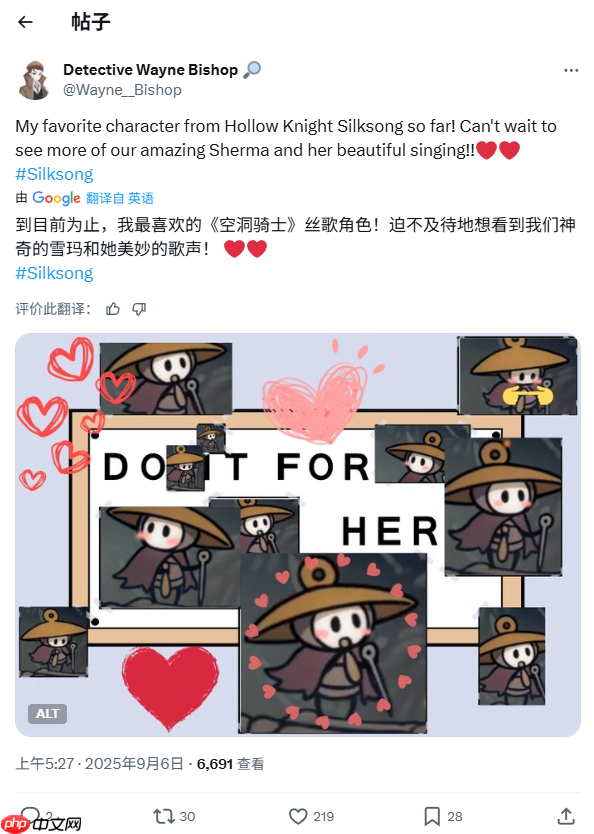 太可爱了!《空洞骑士:丝之歌》玩家一致喜爱NPC“谢尔玛”!