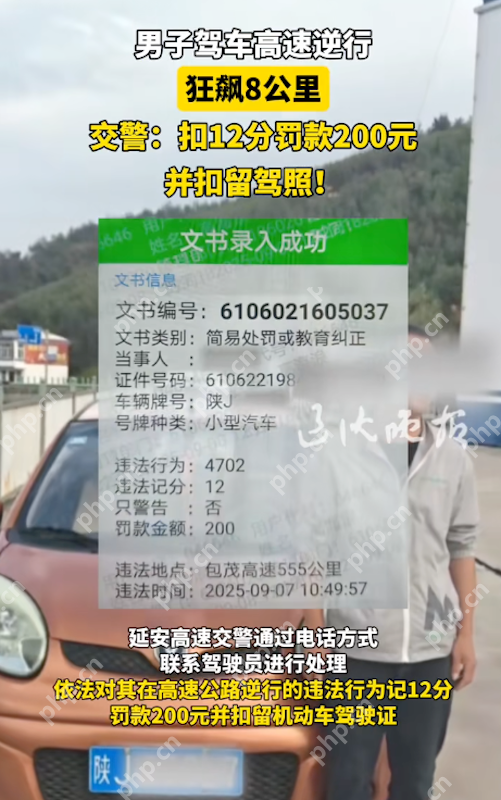 男子高速“逆行狂飙”8公里:教科书式危险驾驶,处罚结果引热议 - php中文网