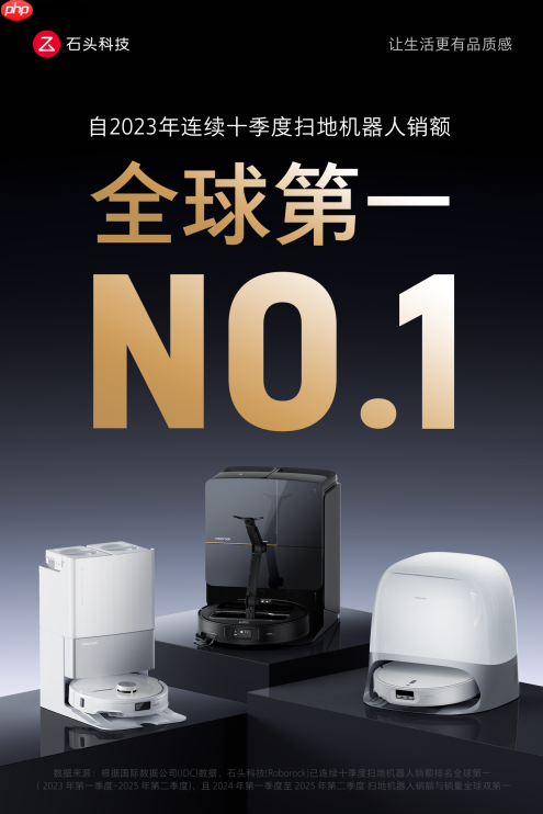 石头科技登顶2025上半年全球清洁机器人市场 扫地机品类稳居第一