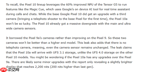外媒唱衰谷歌Pixel 10a手机:诚意不足 多项配置未升级