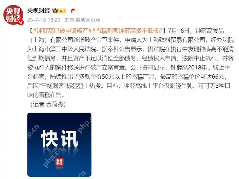 从“雪糕刺客”到申请破产，钟薛高创始人回应“雪糕火烧不化”事件 - php中文网