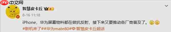 华为Mate 80系列有望搭载抗反射屏幕 新iPhone也有？