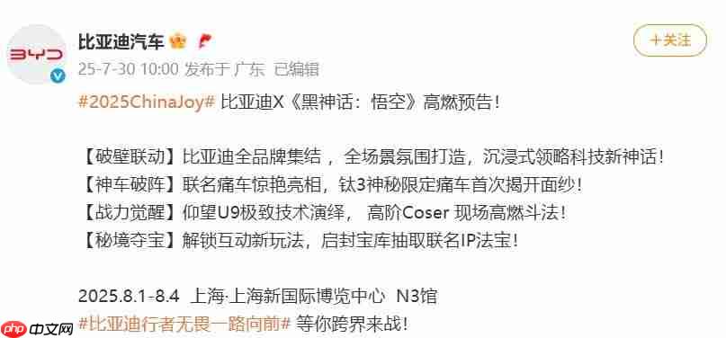 行者无畏！ 比亚迪×《黑神话：悟空》4款痛车将亮相2025ChinaJoy