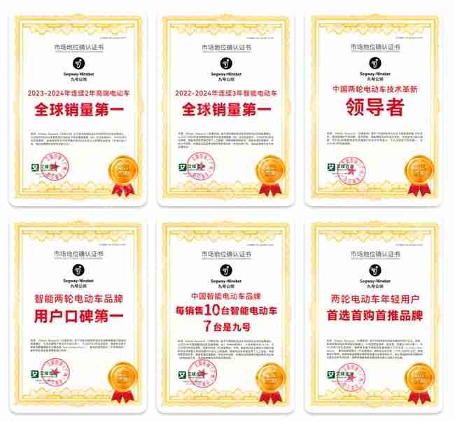 智能电动车新标杆!九号六项市场领先地位权威确认