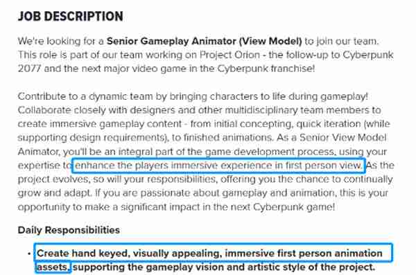 CDPR新职位招聘:《赛博朋克2077》续作或为第一人称