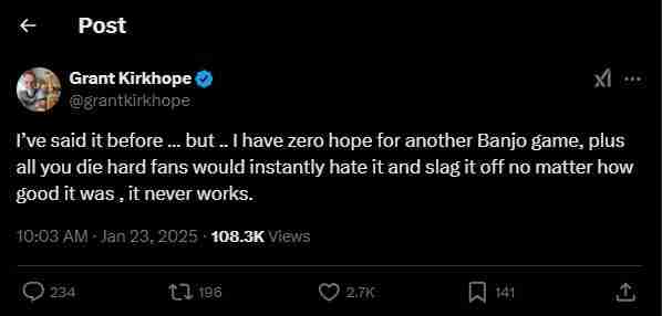 游戏作曲家Grant Kirkhope谈班卓熊大冒险复兴:希望与现实的碰撞