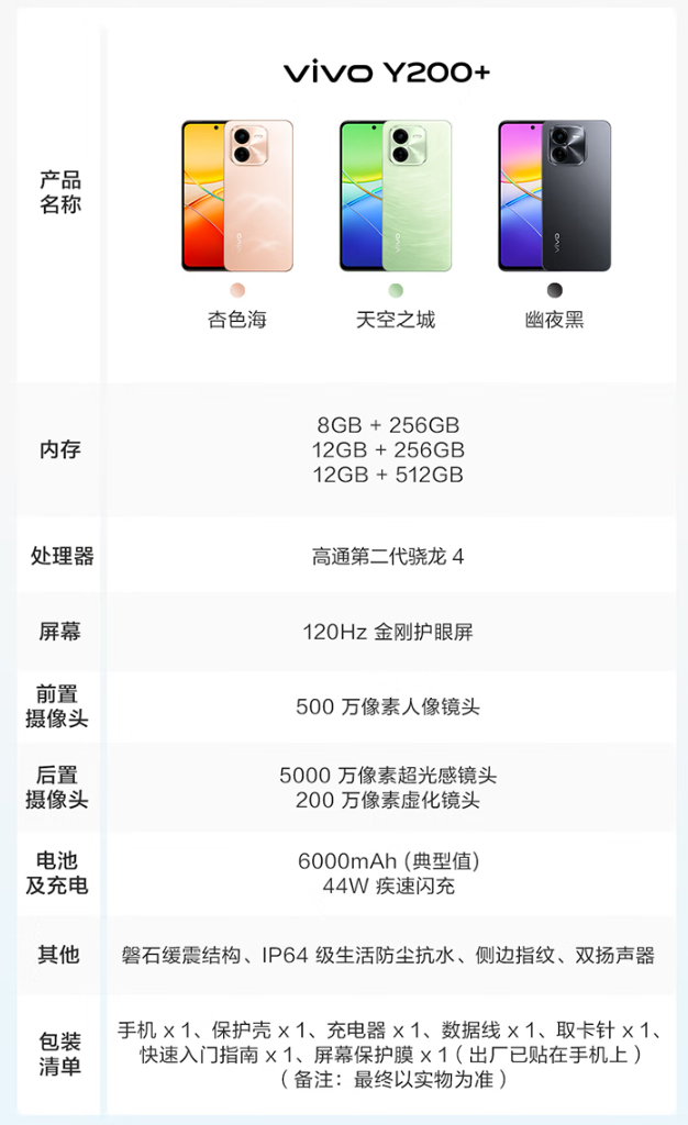 vivo Y200+ 手机发布:骁龙 4 Gen2 处理器 + 6000mAh 电池,1099 元起