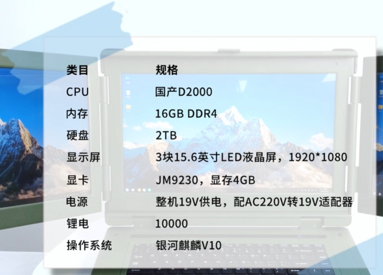 集特定制国防工业三屏加固笔记本亮相:国产飞腾 D2000 处理器 + 景嘉微 JM9230 独立显卡