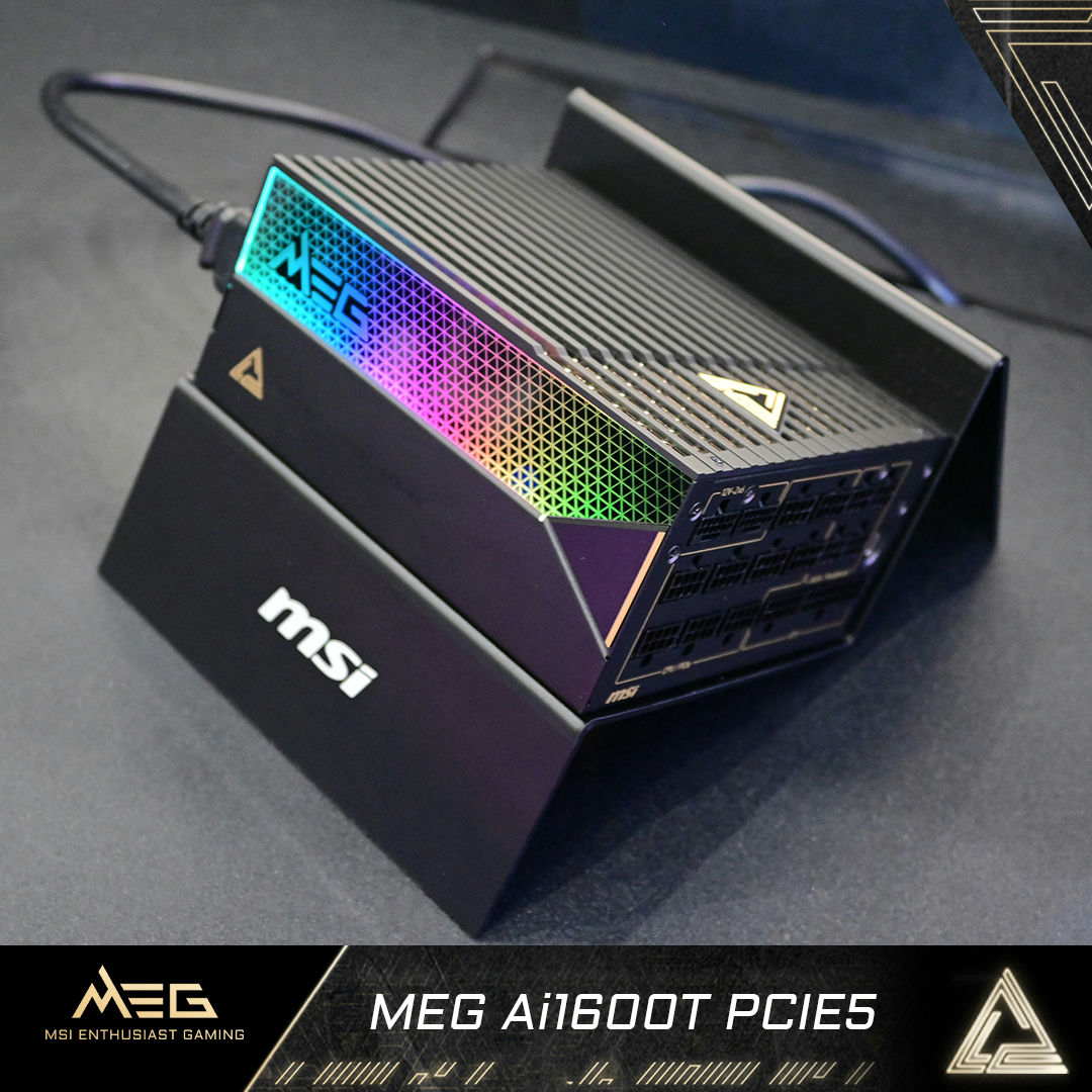 微星 MEG Ai1600T PCIE5 电源预热:1600W 钛金认证,支持 RGB 灯效