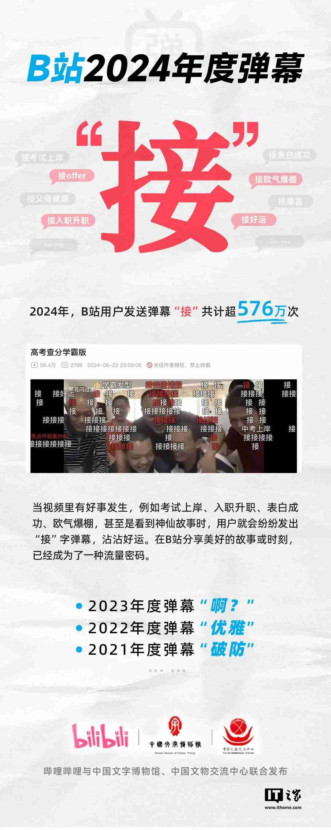 B站 2024 年度弹幕公布:“接”累计发送超 576 万次