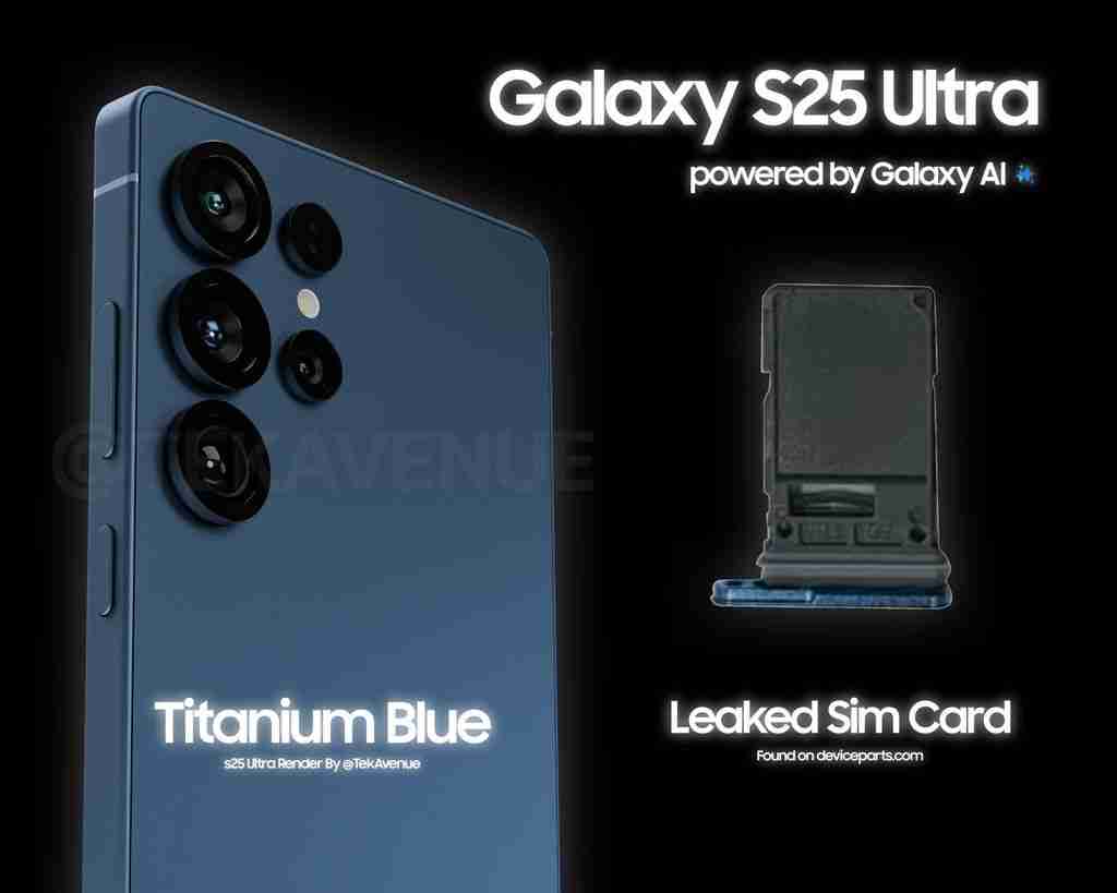 三星 Galaxy S25 Ultra 手机渲染图再曝光,钛蓝色惊艳亮相
