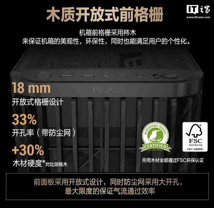 华硕 ProArt 创艺国度 PA401 木艺版机箱上架:标配双 160mm 特规风扇,579 元