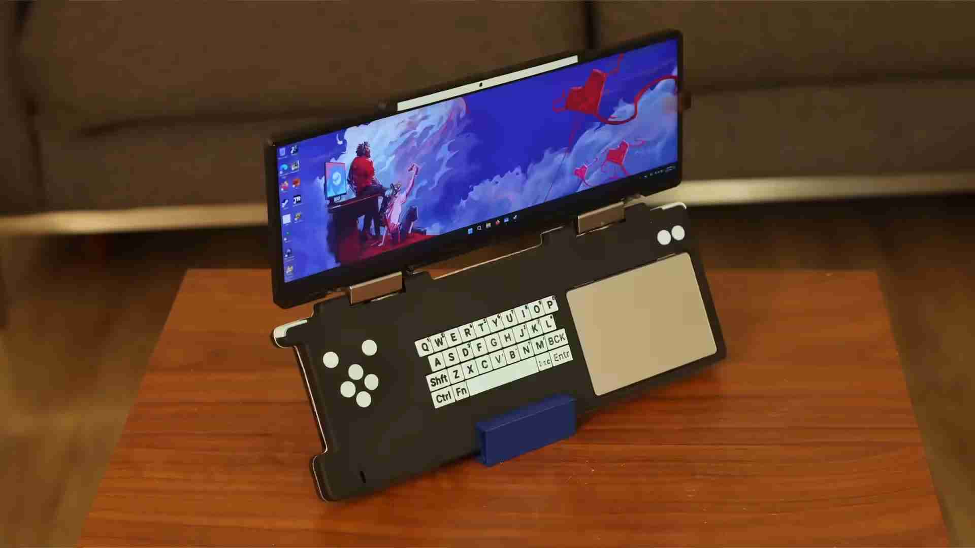 海外极客基于废旧笔记本打造 30:9 超宽屏掌机,配备键盘输入