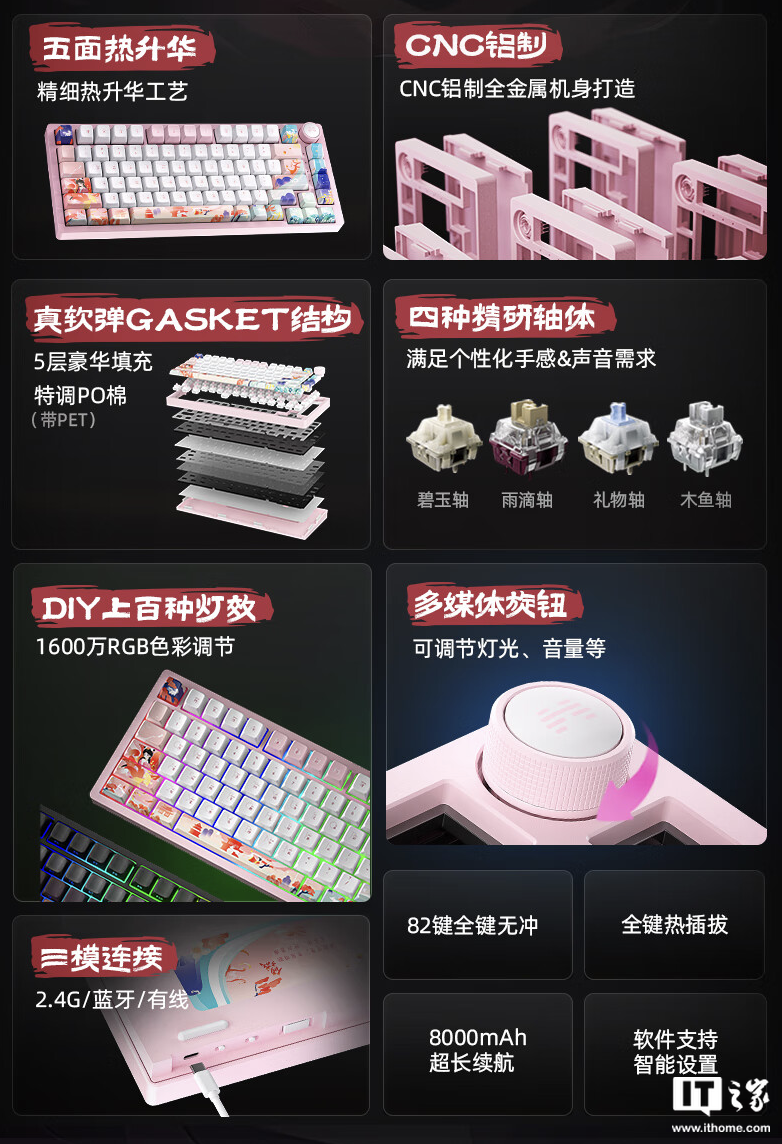 北通“妲己・倾城”三模键盘开售:Gasket 结构、8000 毫安时电池,399 元