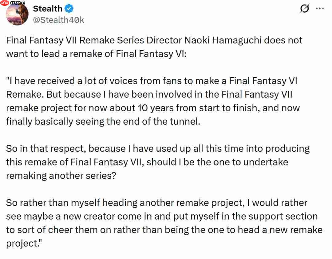 滨口直树：新员工最喜欢《FF13》 不会主导《最终幻想6：重制版》