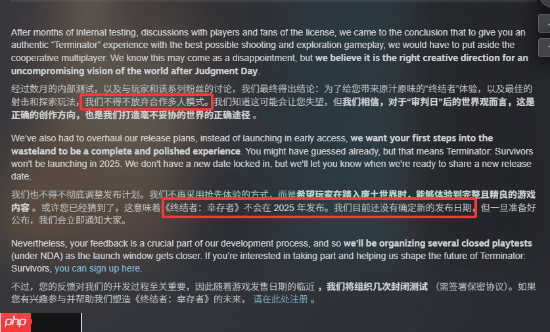《终结者：幸存者》再次跳票！多人模式被砍 只能2026见了