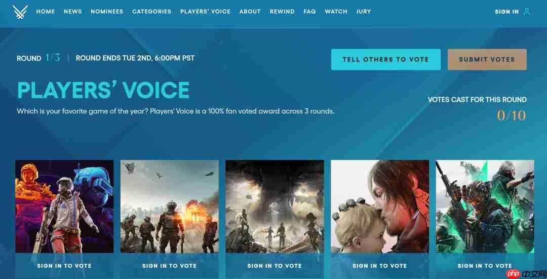 2025年TGA“玩家之声”第一轮投票现已开启