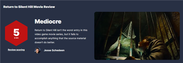 今日内地上映 游戏改编电影《重返寂静岭》口碑扑街：烂番茄新鲜度9%、IGN仅5分